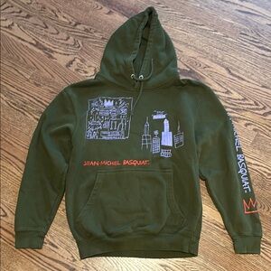 Jean-michel Basquiat dark green sweatshirt with front pocket & hood